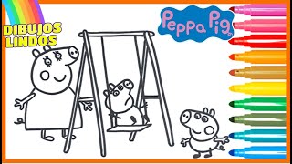 Dibuja y Colorea A Peppa Pig Y George Pig 🐖 EL PATIO DE RECREO   Pepa La Cerdita🐷 Dibujos Para Niños