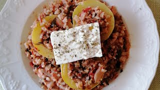 stuffed courgettes served with feta cheese