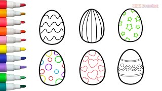 Drawing And Coloring 6 different Easter Eggs Step By Step 🎨💖 Easy Drawing For Kids