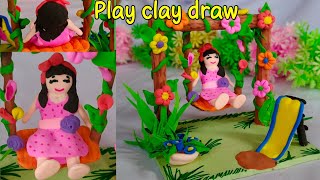 Miniature doll with polymerclay tree art#clay decoration ideas#clay flower decora#claycraft #doh