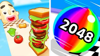 ✅ Ball Run 2048 🆚 Sandwich Runner All Level Gameplay Android iOS 123AWG! NEW Mobile Game Walkthrough