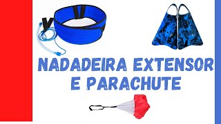 Nadadeira, extensores e parachutes para serem usados na natação