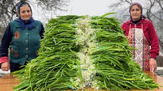 Collected Wild Onions in Mountains and cooked them in a rustic way! National Tortillas with Greens