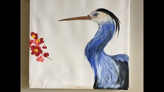 How To Paint Great Blue Heron / Acrylic / Belajar Melukis #3