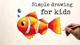 How to draw fish | simple drawing for kids  | oil pastel