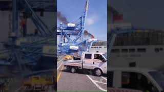 Container ship MILANO BRIDGE collision Jetty view