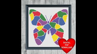 Butterfly Pattern Stained Glass Style Cross Stitch Video