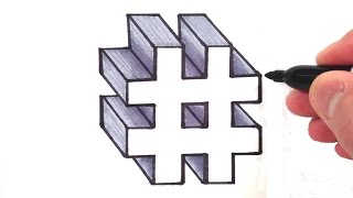 How to Draw a Number Hashtag Sign in 3D