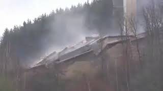 A 72-meter-tall highway bridge in northwest Germany was taken down in a controlled demolition