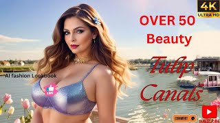 Natural Older Stunning Over 50 Beauty Springtime In Tulip Canals  -  ai art Lookbook Beauty 4K