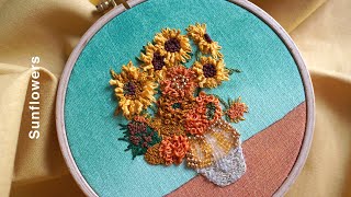 SUB] 고흐 감성 가득한 '해바라기' 명화자수🌻'Vincent Van Gogh, Sunflowers’ Hand Embroidery