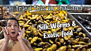 TRYING EXOTIC FOOD IN THAILAND | EATING SILK WORMS