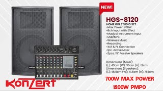 KONZERT HGS 8120,HOME STUDIO SPEAKER SYSTEM W/ 8 CH MIXER,SD & BLUETOOTH 1200W PMPO.