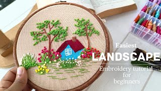 simple landscape embroidery tutorial for beginners| free hand pattern| Threadandneeedle