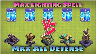 Max Lighting Spell Vs Every Max Defense | Clash of Clans #clashofclans #coc #supercell