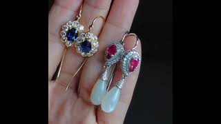 Gem Gardener: Two Pairs of Earrings, Sapphire & Ruby