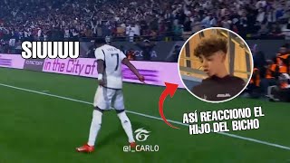 VINICIUS JR HACE EL SIUUU DE CRISTIANO RONALDO FRENTE A LA AFICIÓN DEL BARÇA, ASI REACCIONO EL HIJO