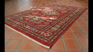 Handmade Afghan Kazak rug in vegetable dyed wool and classic design 309579