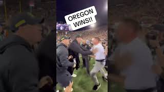 Oregon Ducks Head Coach Dan Lanning celebrates after defeating Ryan Day and Ohio State Buckeyes