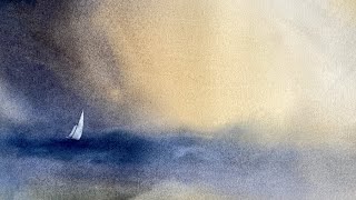 Watercolour Seascape with Yacht Entering the Storm