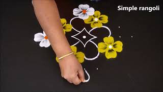 New rangoli designs for beginner's with 9x1 dots | Simple kolam | Small flower muggulu by jayanthi