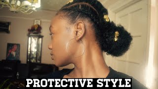 Cornrows on natural hair into a bun | cute and easy protective styles on 4c hair