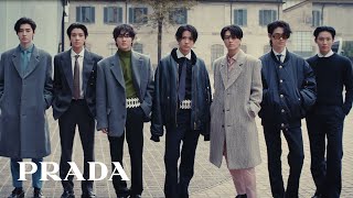 Prada Ambassadors ENHYPEN at the Prada Spring/Summer 2025 Womenswear show