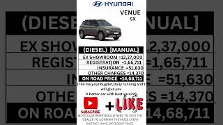 HYUNDAI VENUE SX DIESEL MANUAL ON ROAD PRICE