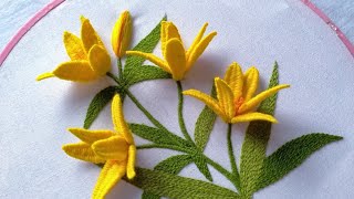 Yellow Lily Hand Embroidery Tutorial and Design | Easy Way to Embroider | Woven Trellis Stitch