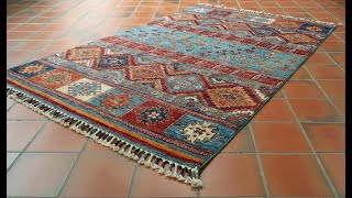 308451 Afghan Kharjeen rug walkaround