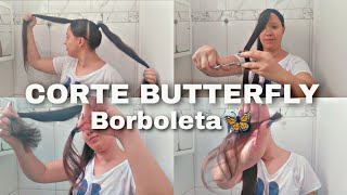 Cortando o cabelo sozinha✨Butterfly hair cut🦋