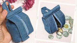 DIY Cute Denim Coin Purse with Zipper | Old Jeans Idea | Upcycled Craft