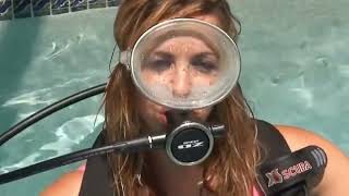 Female Diver is Diving with Swim Suit in Pool