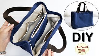 DIY Tote Bag with Divider | Multi-pockets inside