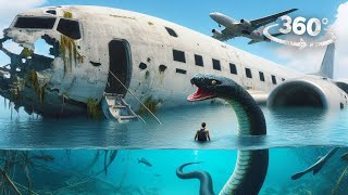 360° Airplane Crash to Island with Giant Snake and Zombie Ship VR 360 Video 4K Ultra HD