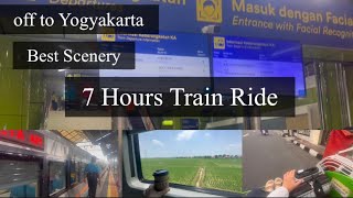 7 Hours Train Scenery from Gambir to YOGYAKARTA Indonesia 🇮🇩 / best view of Rice fields