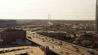 Downtown Dallas Texas 366 Spur and I35 Traffic with Margaret Hunt Hill Bridge in 4K