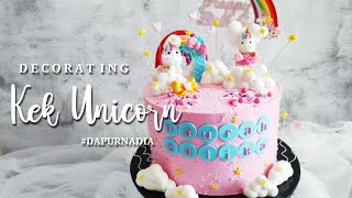 Cara hias Kek Unicorn / Cute Unicorn Birthday Cake Decorating using whipped cream