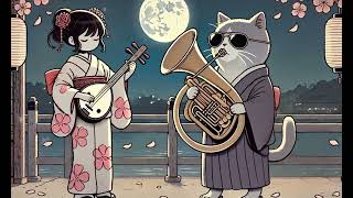 Shamisen 三味線 X  Tuba【Sakura Moonlit Shamisen and Tuba Duet】Background Music for Studying or Work