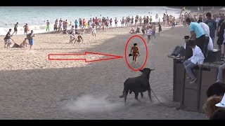 BOOM..!!! Bull Fight In Beach_How She will Avoid or Escape From That Angry Bull??