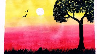 Sunset scenery drawing | how to draw sunset scenery in easy way| very very easy drawing