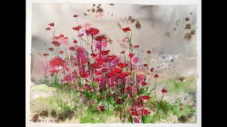 Lois' Paint Simple, Beautiful Watercolour Poppies, loose ink & watercolor floral tutorial Demo