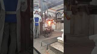 Manufacturing of spare parts for nuclear reactors. Pouring the hot mixture into the mold.