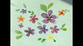 Watercolor Painting / Purple Flowers