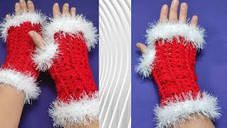 BEAUTIFUL CROCHET CHRISTMAS GLOVES ✔ CROCHET SANTA GLOVES✔   ✔CROCHET FINGERLESS GLOVES EASY PATTERN