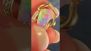 18k Gold Australian FINEST Jelly Opal Pendant w Diamonds *Video*