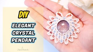 DIY crystal macrame pendant | Elegant macrame pendant tutorial | Macrame necklace tutorial