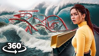 360° Ride Barrel ROLLER COASTER and Escape TSUNAMI FLOOD with Girlfriend VR 360 Video 4K Ultra HD