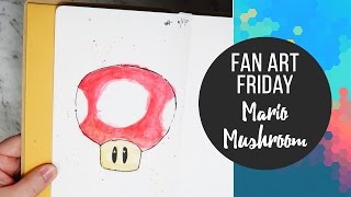 Fan Art Friday - Mario Mushroom - Sketch & Watercolor Painting ~ INKIE BEARD