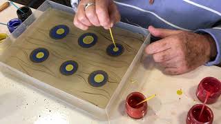 Paper Marbling tuition, Lynn learning Turkish Ebru techniques with James Mouland Ebru Studio